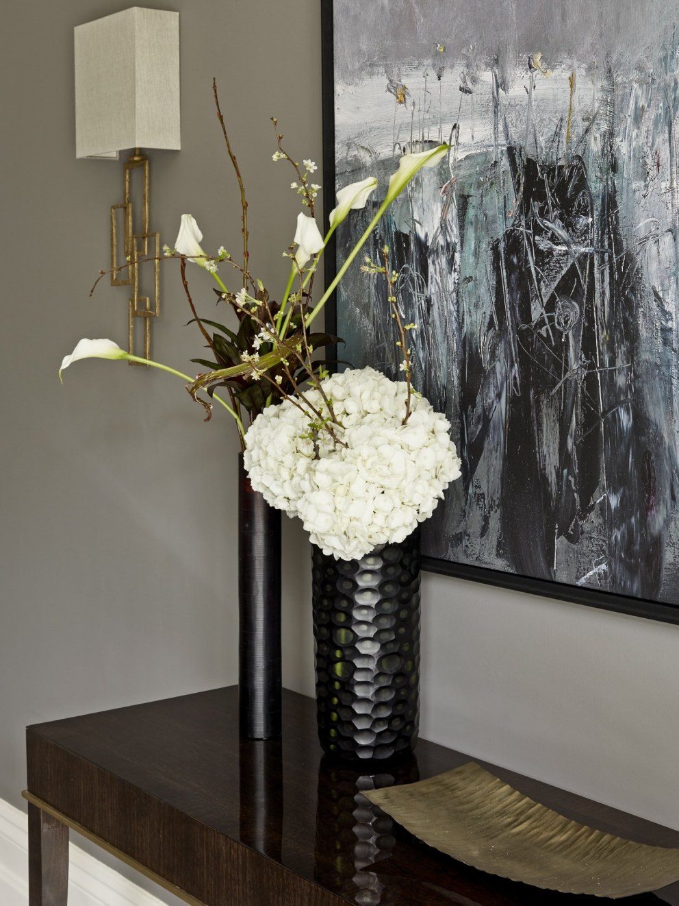 Glamorous formal reception room | Console and artwork detail | Interior Designers